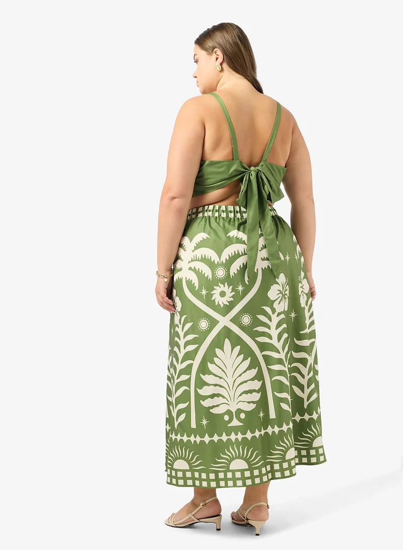 جينجر بلس طقم بلوزة وتنورة بتصميم بوهيمي مطبوع